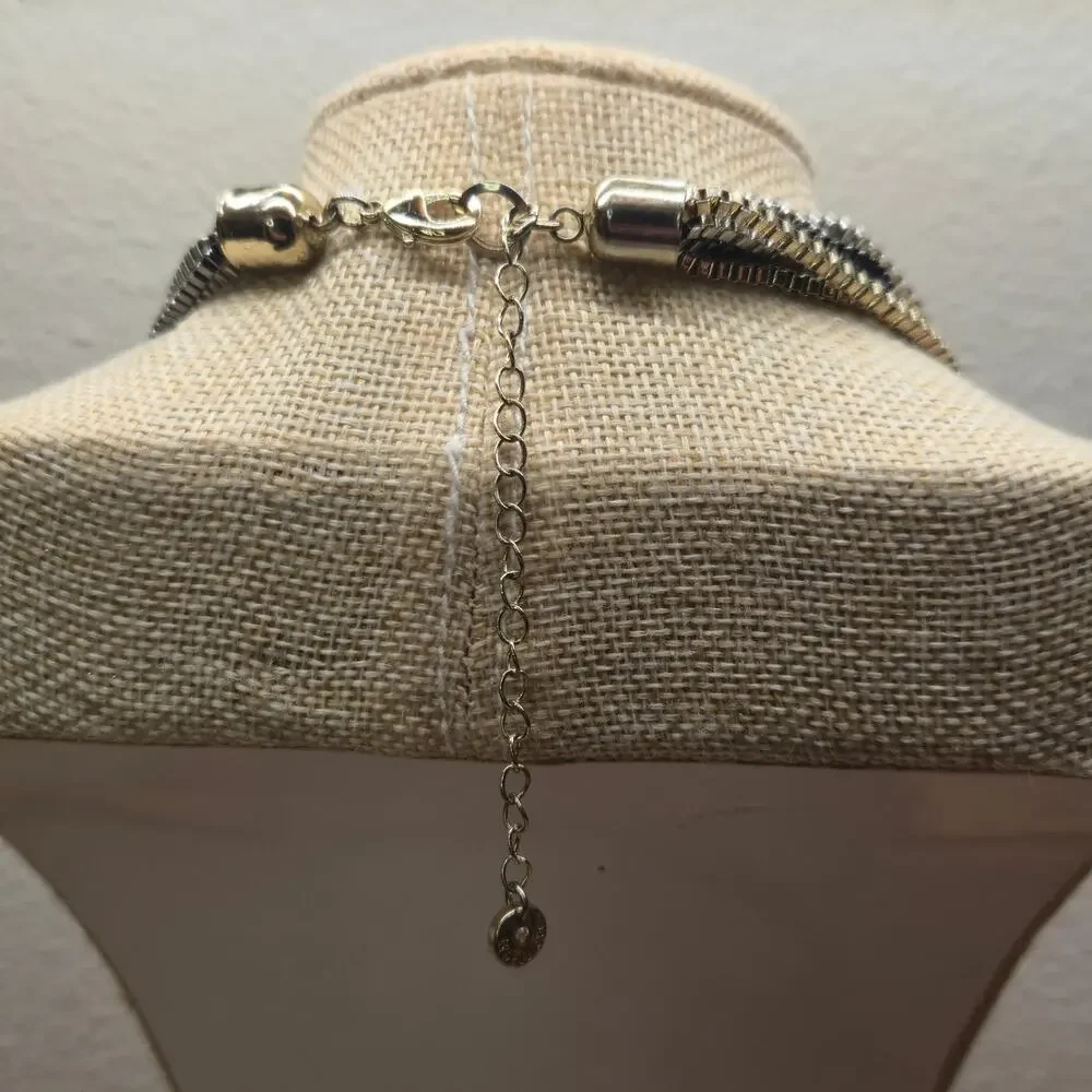 Vintage Lydell NYC Multi Strand Statement Necklace Two Tone Silver Gold Mesh